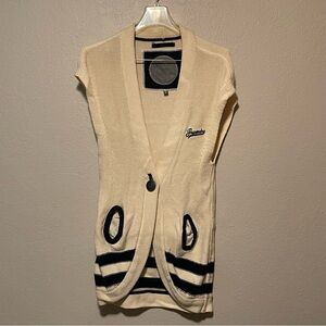 Superdry, Women’s Ivory & Navy Blue Baseball League Sweater Pocket Vest, Size M